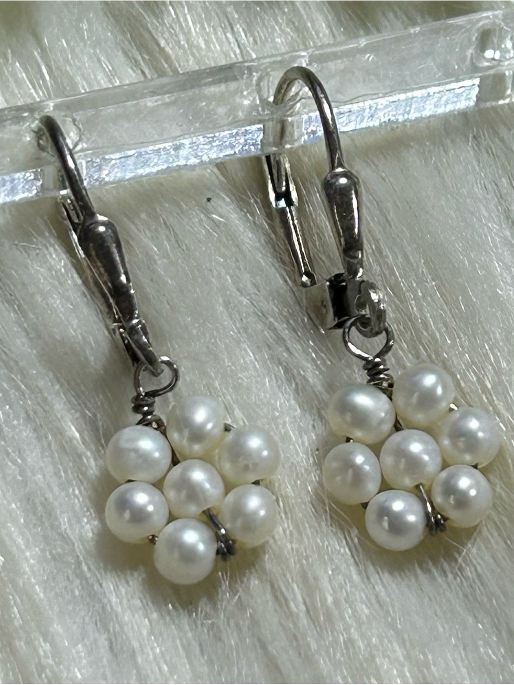 Faux Pearl flower Cluster Drop Earrings